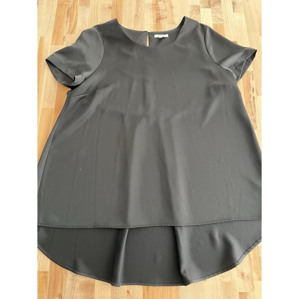 Pleione Short Sleeve High Low Shiny Knit Top Blouse Flowy Elegant Black XL